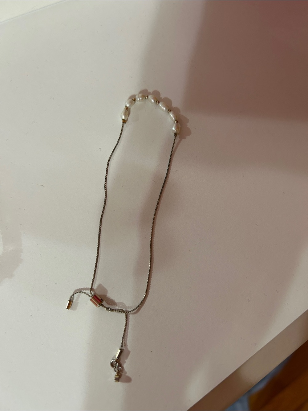 Pearl Bead Adjustable Silver Bracelet